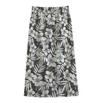 White And Grey Hawaiian Pattern Print Cotton Front Slit Maxi Skirt