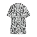 White And Grey Hawaiian Pattern Print Cotton Hawaiian Shirt