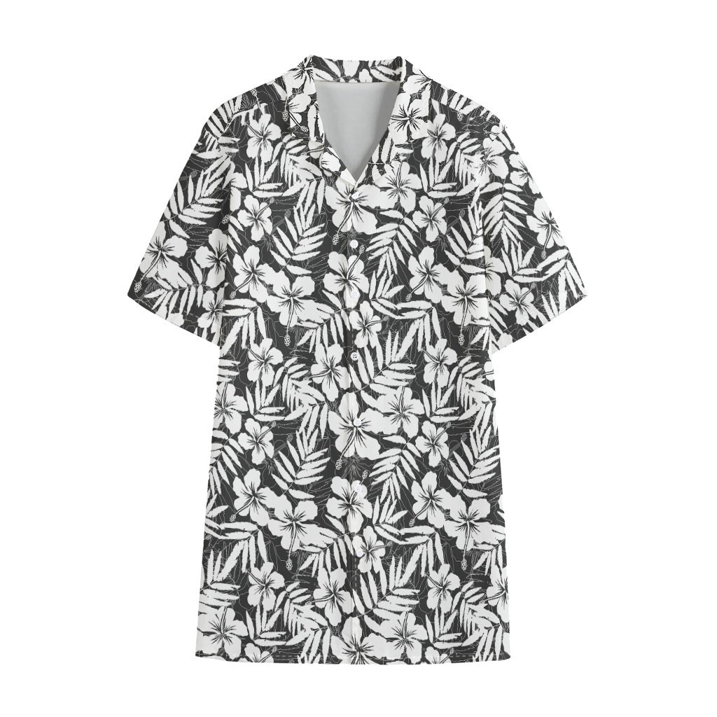 White And Grey Hawaiian Pattern Print Cotton Hawaiian Shirt