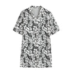 White And Grey Hawaiian Pattern Print Cotton Hawaiian Shirt