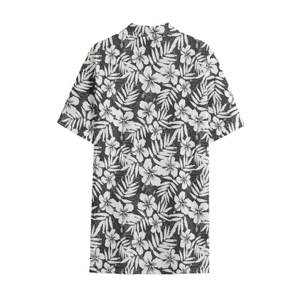 White And Grey Hawaiian Pattern Print Cotton Hawaiian Shirt