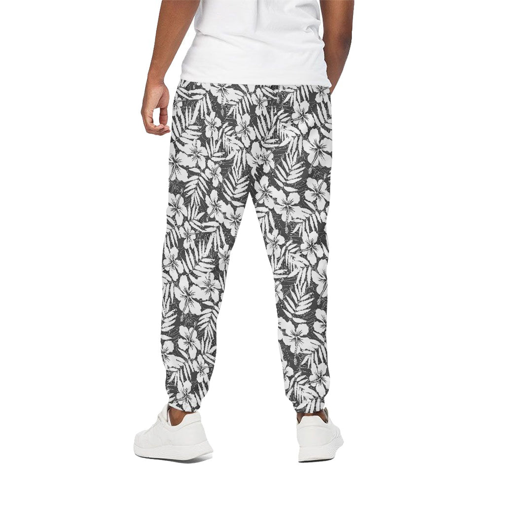 White And Grey Hawaiian Pattern Print Cotton Pants