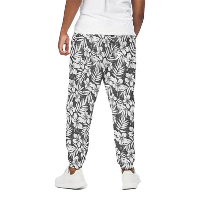 White And Grey Hawaiian Pattern Print Cotton Pants