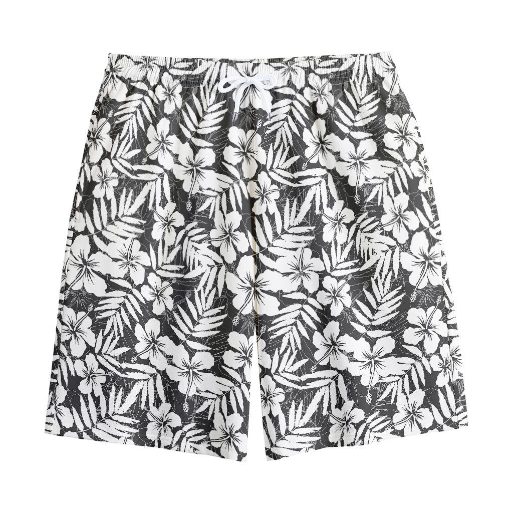 White And Grey Hawaiian Pattern Print Cotton Shorts