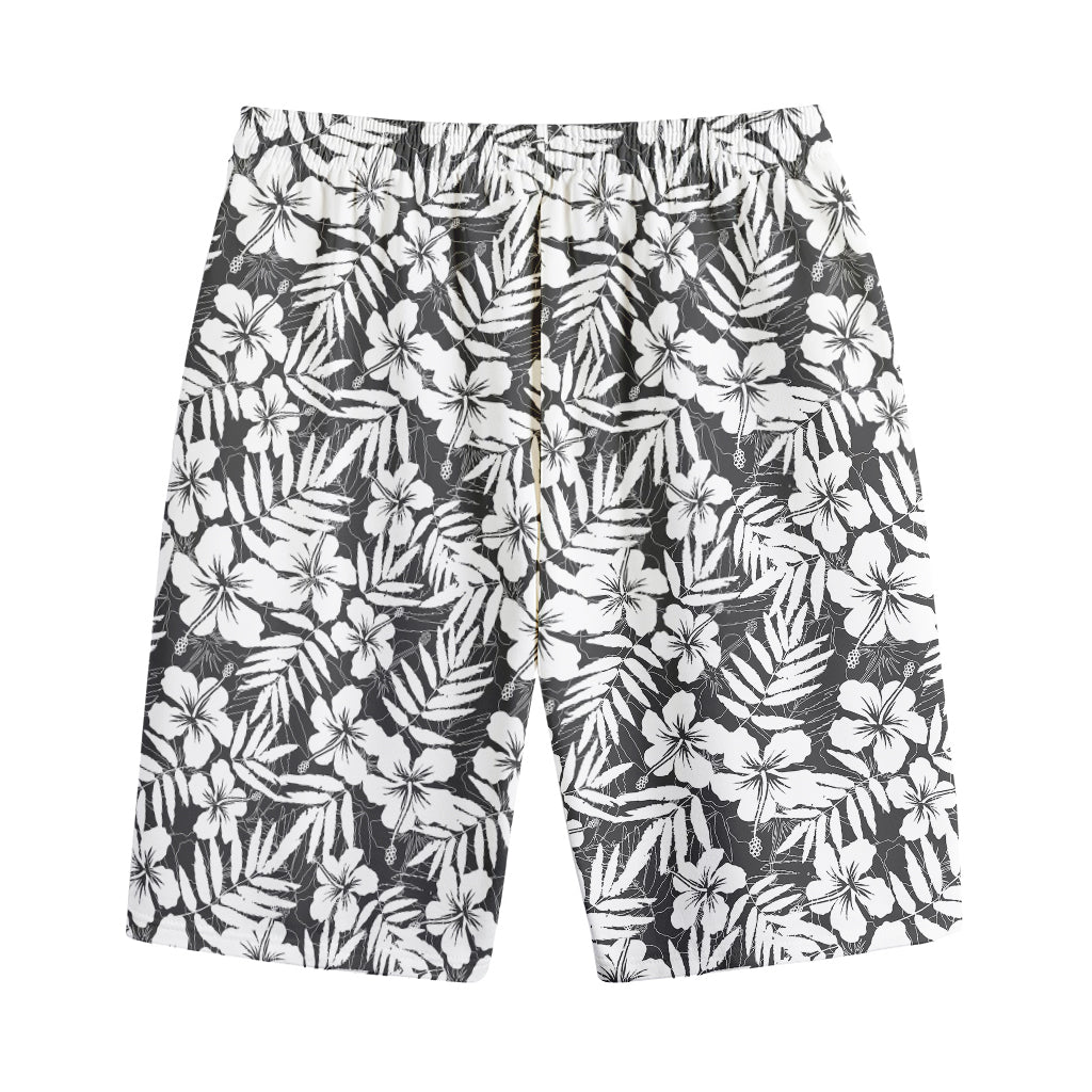 White And Grey Hawaiian Pattern Print Cotton Shorts