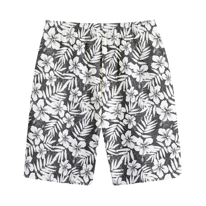 White And Grey Hawaiian Pattern Print Cotton Shorts