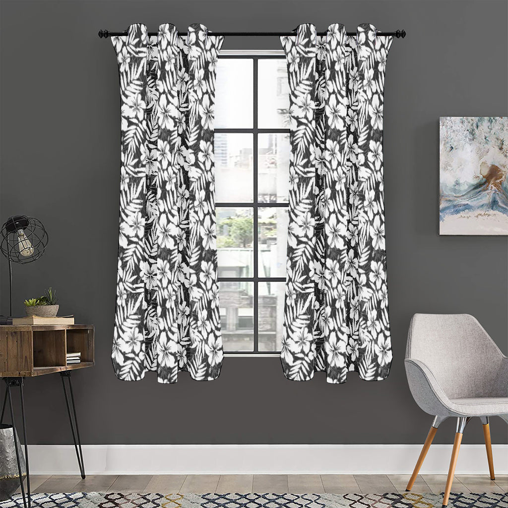 White And Grey Hawaiian Pattern Print Curtain