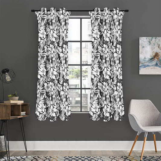White And Grey Hawaiian Pattern Print Curtain