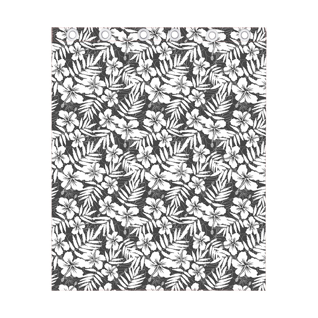 White And Grey Hawaiian Pattern Print Curtain