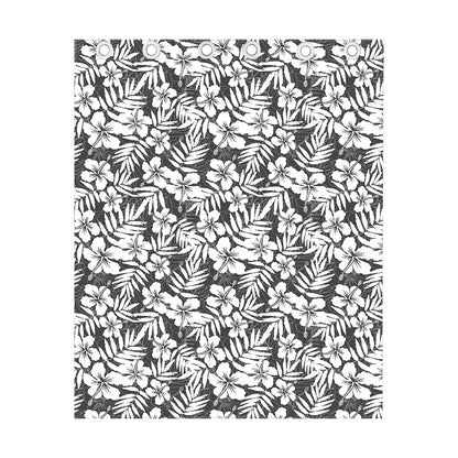White And Grey Hawaiian Pattern Print Curtain