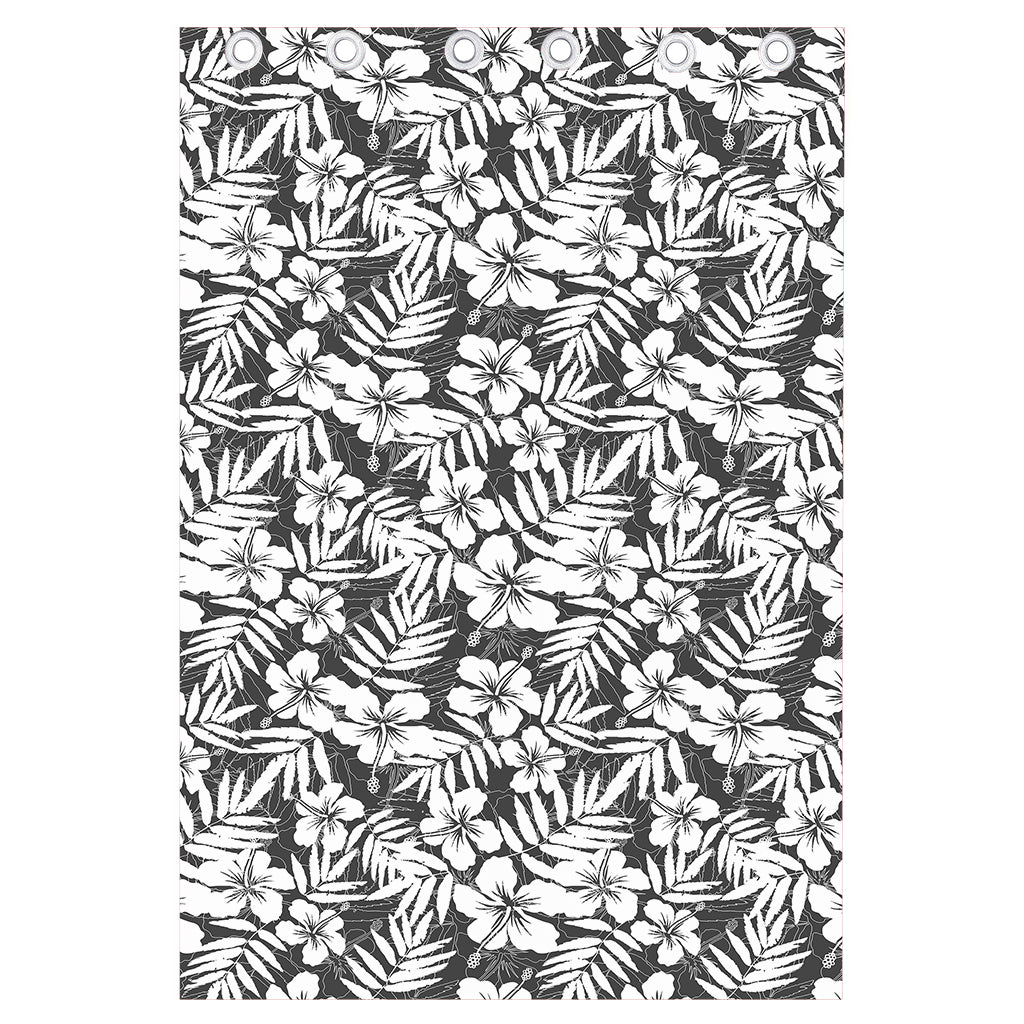 White And Grey Hawaiian Pattern Print Curtain