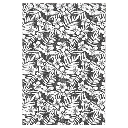 White And Grey Hawaiian Pattern Print Curtain