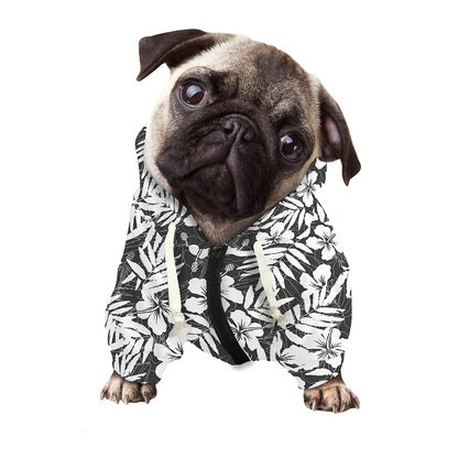 White And Grey Hawaiian Pattern Print Dog Zip Up Hoodie