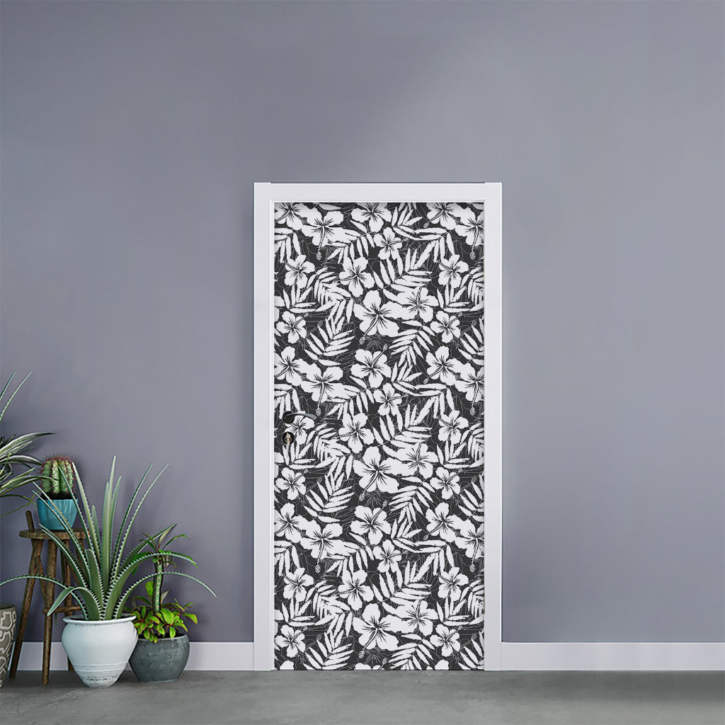 White And Grey Hawaiian Pattern Print Door Sticker