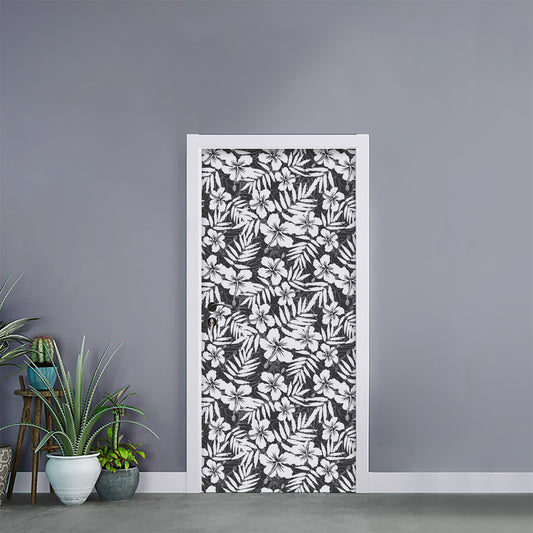 White And Grey Hawaiian Pattern Print Door Sticker