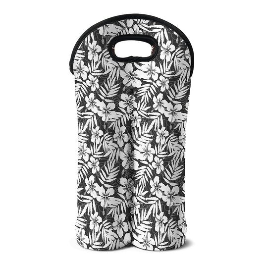 White And Grey Hawaiian Pattern Print Double Neoprene Wine Tote