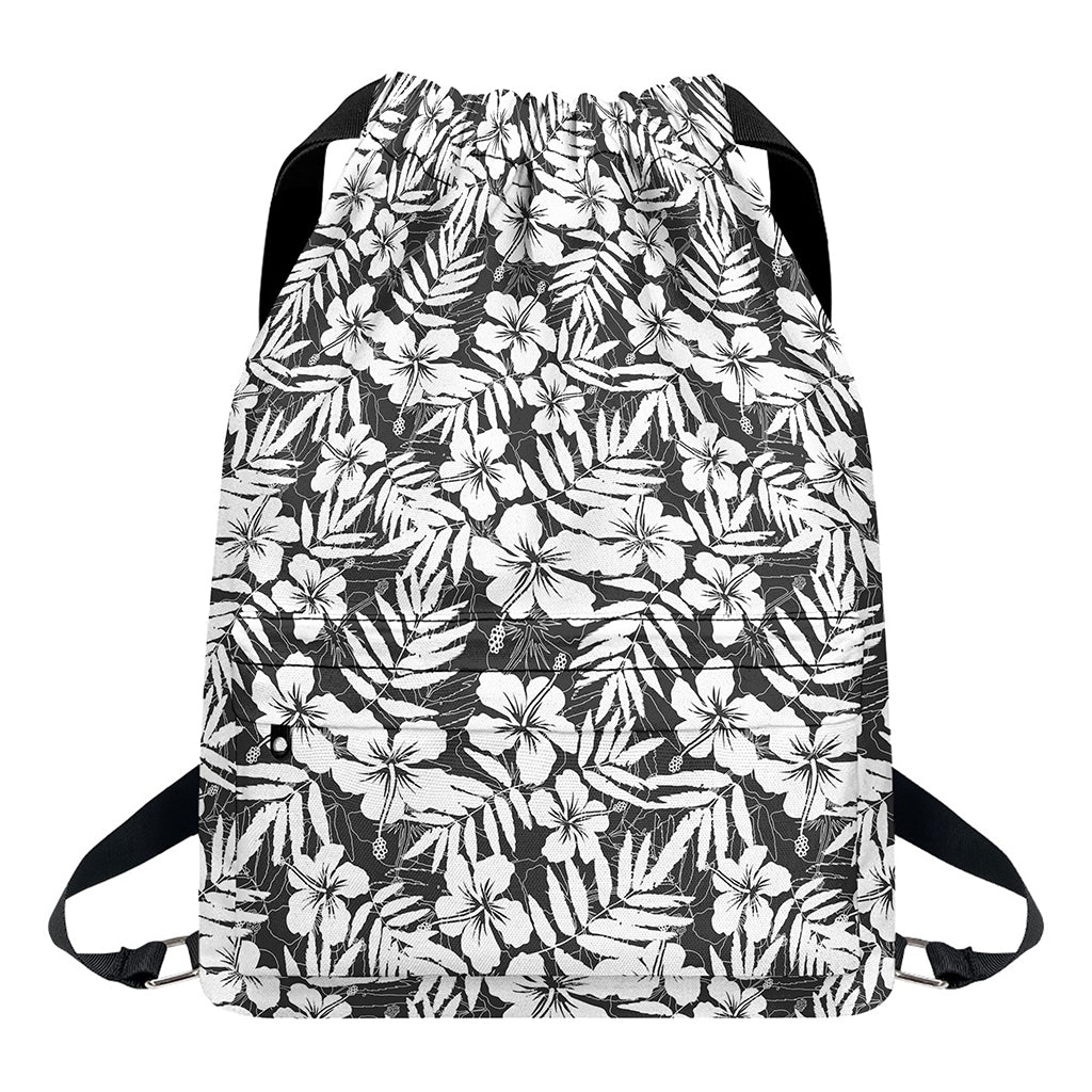 White And Grey Hawaiian Pattern Print Drawstring Backpack