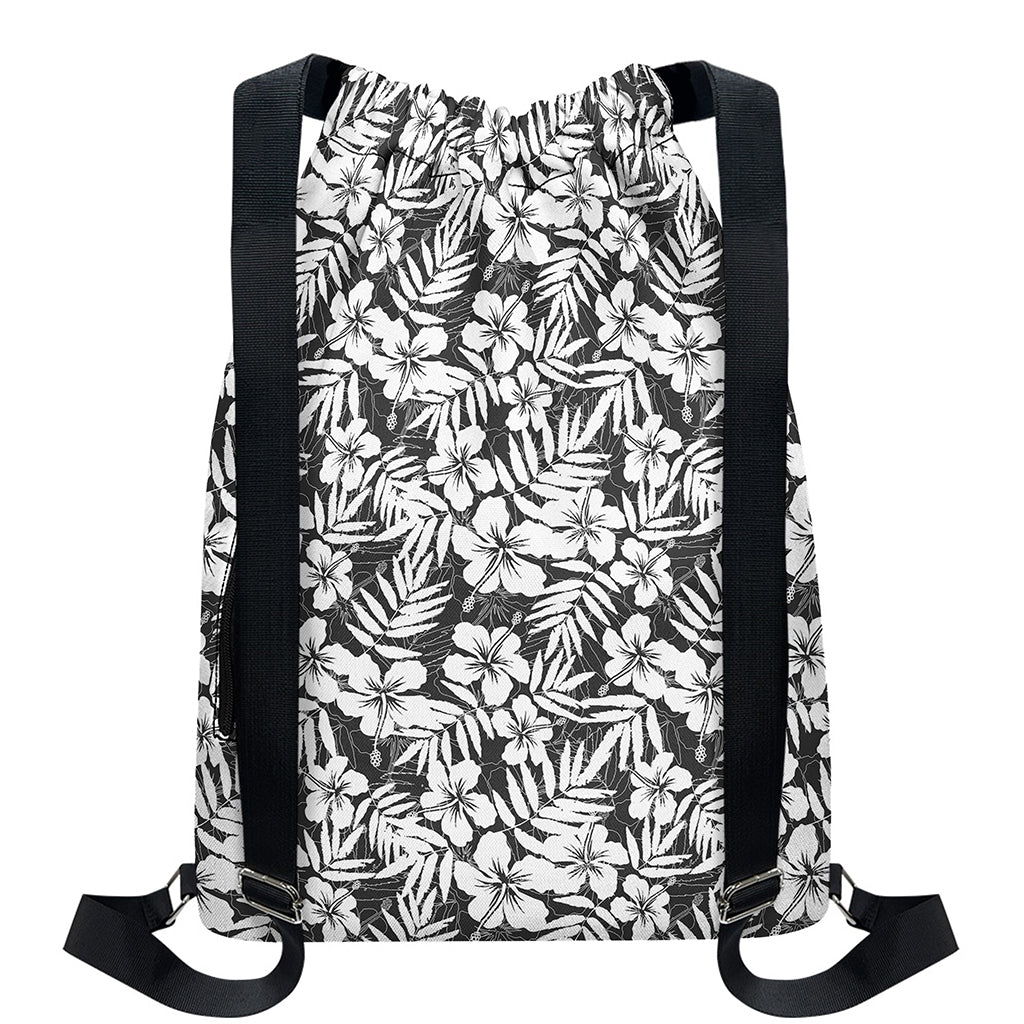 White And Grey Hawaiian Pattern Print Drawstring Backpack