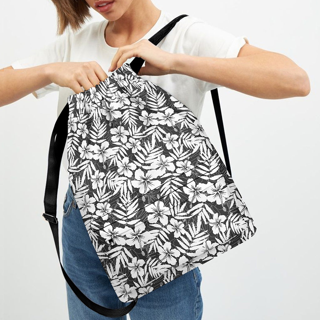 White And Grey Hawaiian Pattern Print Drawstring Backpack