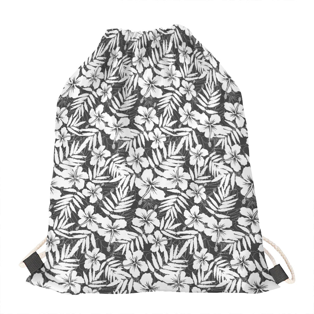 White And Grey Hawaiian Pattern Print Drawstring Bag