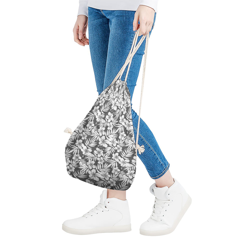 White And Grey Hawaiian Pattern Print Drawstring Bag