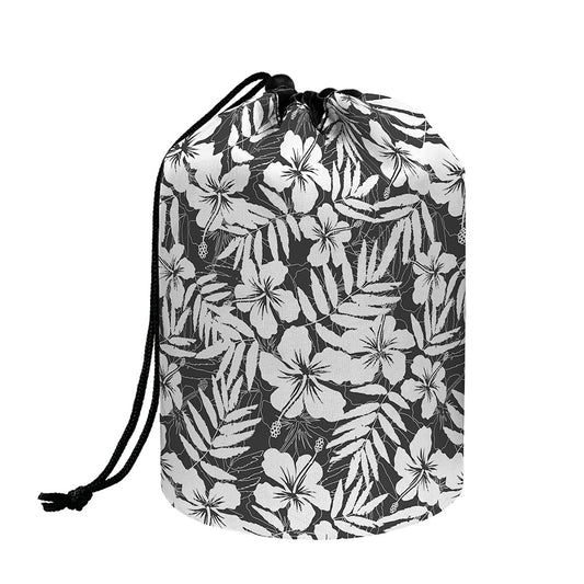 White And Grey Hawaiian Pattern Print Drawstring Makeup Bag