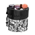 White And Grey Hawaiian Pattern Print Drawstring Makeup Bag