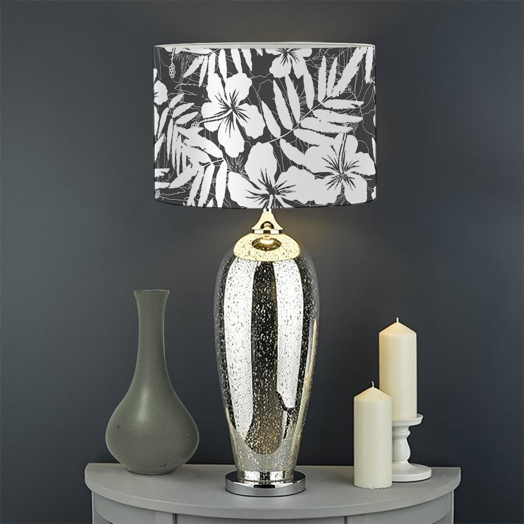 White And Grey Hawaiian Pattern Print Drum Lamp Shade