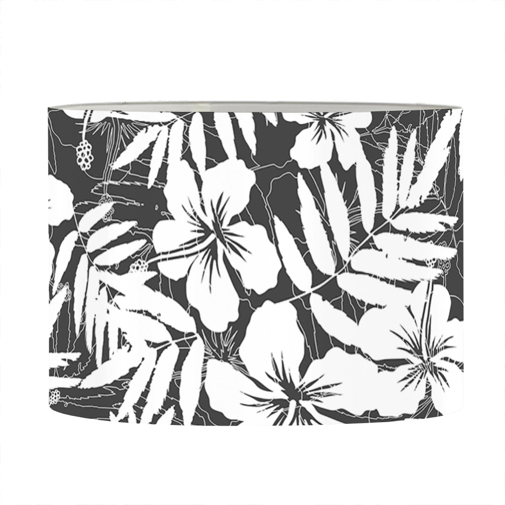 White And Grey Hawaiian Pattern Print Drum Lamp Shade