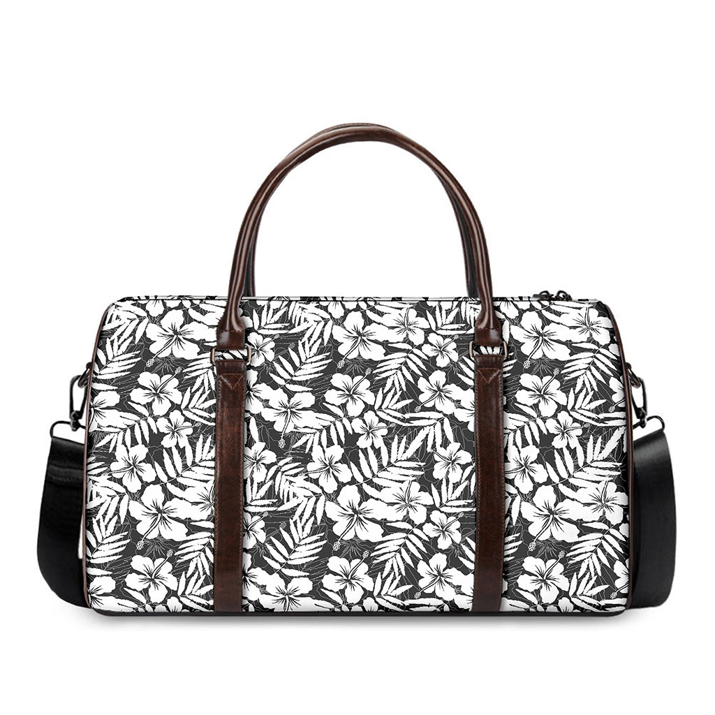 White And Grey Hawaiian Pattern Print Duffle Bag