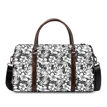 White And Grey Hawaiian Pattern Print Duffle Bag