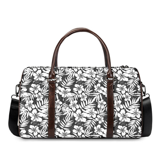 White And Grey Hawaiian Pattern Print Duffle Bag
