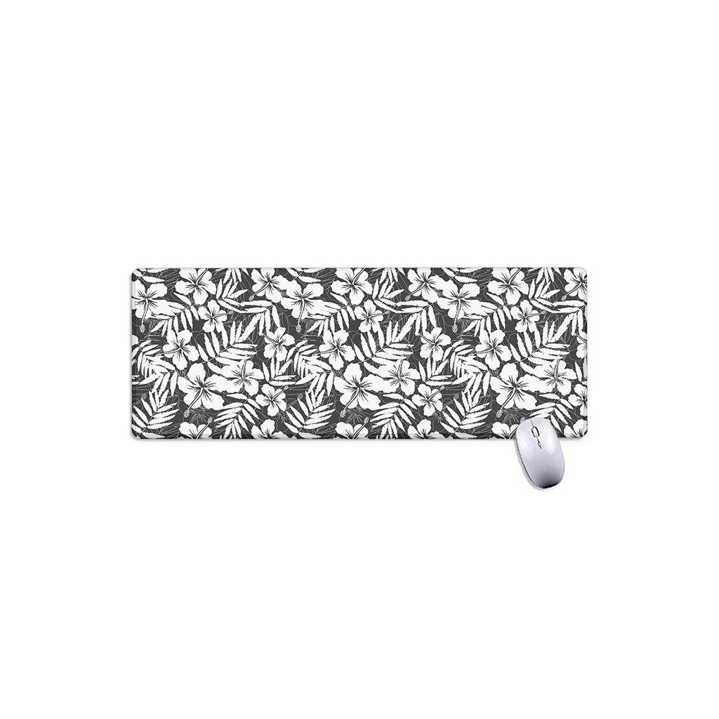 White And Grey Hawaiian Pattern Print Extended Mouse Pad