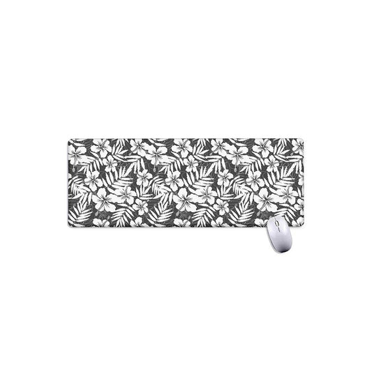 White And Grey Hawaiian Pattern Print Extended Mouse Pad