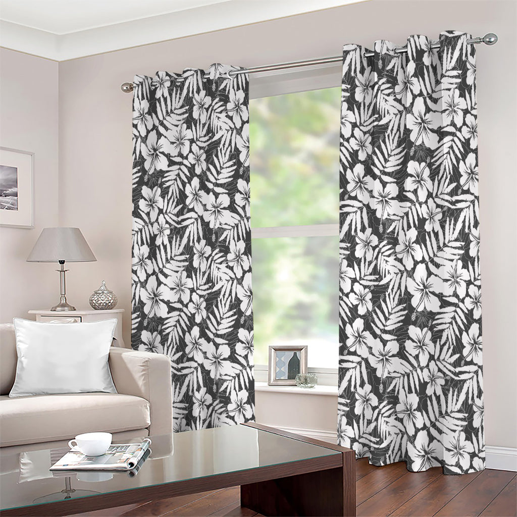 White And Grey Hawaiian Pattern Print Extra Wide Grommet Curtains