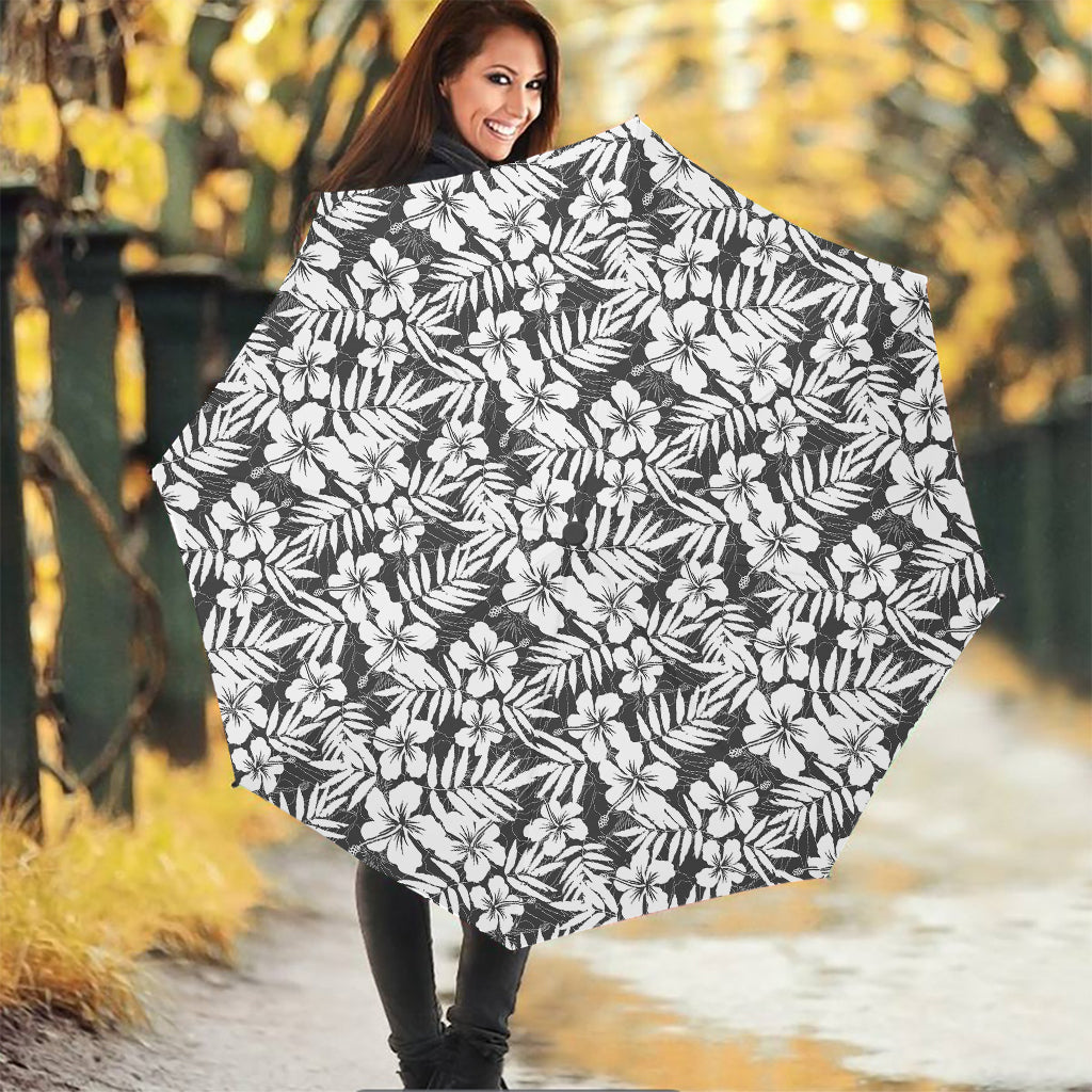 White And Grey Hawaiian Pattern Print Foldable Umbrella