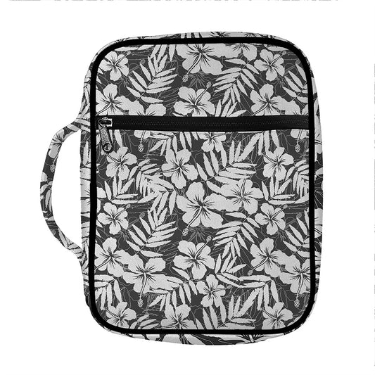 White And Grey Hawaiian Pattern Print Front Pocket Bible Bag