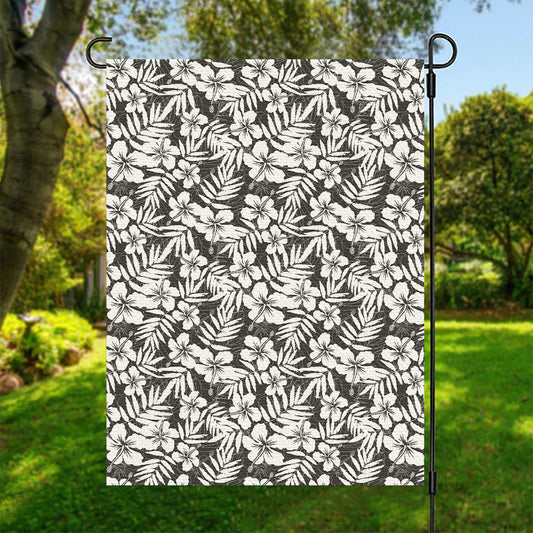 White And Grey Hawaiian Pattern Print Garden Flag