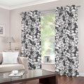 White And Grey Hawaiian Pattern Print Grommet Curtains