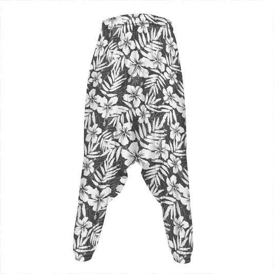 White And Grey Hawaiian Pattern Print Hammer Pants