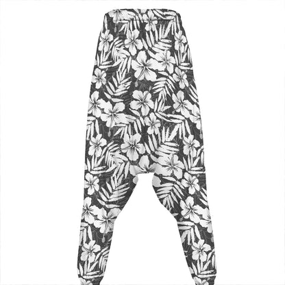 White And Grey Hawaiian Pattern Print Hammer Pants