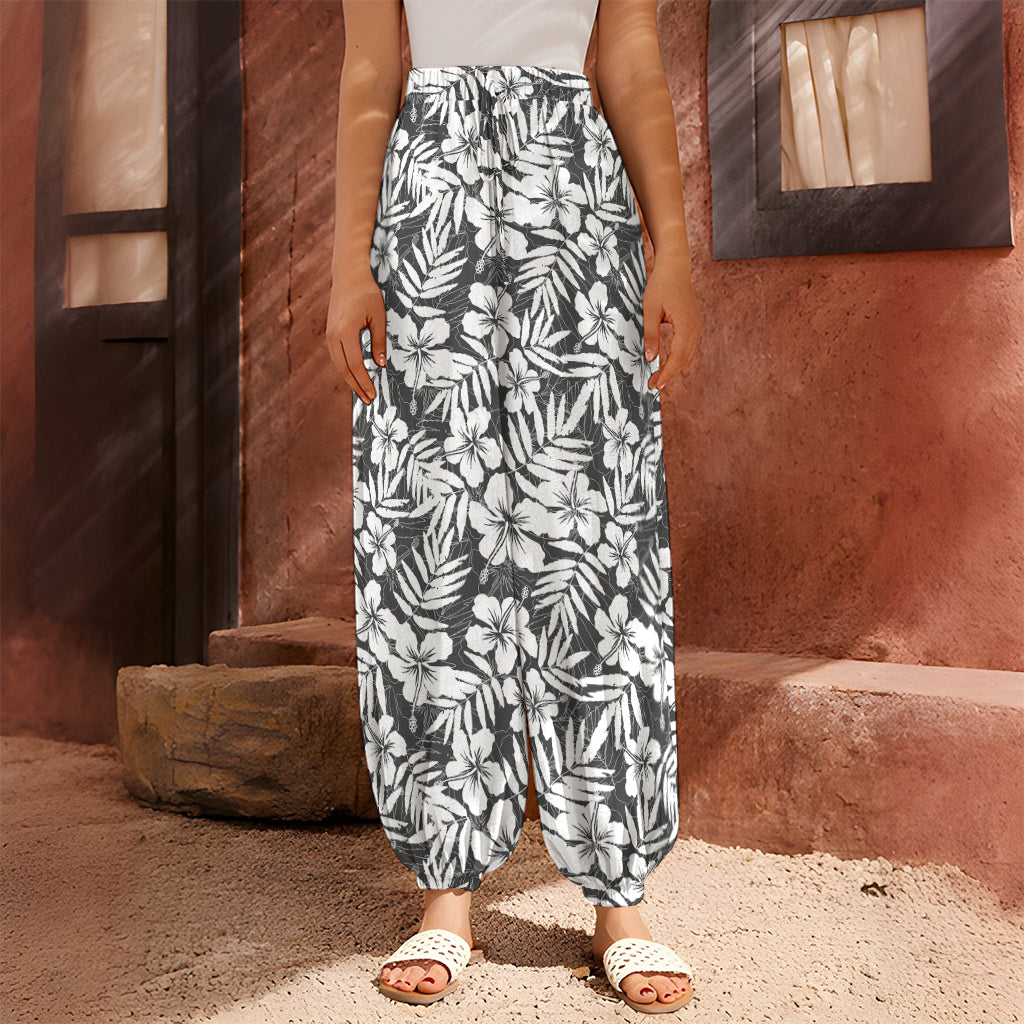 White And Grey Hawaiian Pattern Print Harem Pants
