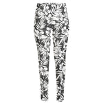 White And Grey Hawaiian Pattern Print High-Waisted Pocket Leggings