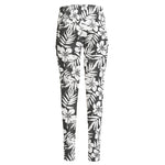 White And Grey Hawaiian Pattern Print High-Waisted Pocket Leggings