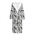 White And Grey Hawaiian Pattern Print Hooded Bathrobe