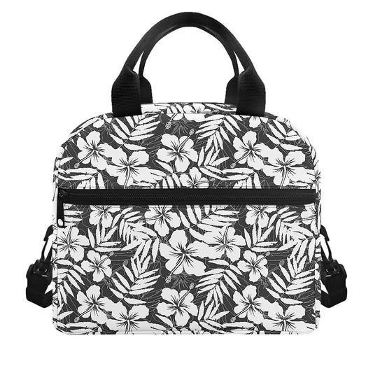 White And Grey Hawaiian Pattern Print Insulated Lunch Bag