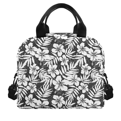 White And Grey Hawaiian Pattern Print Insulated Lunch Bag