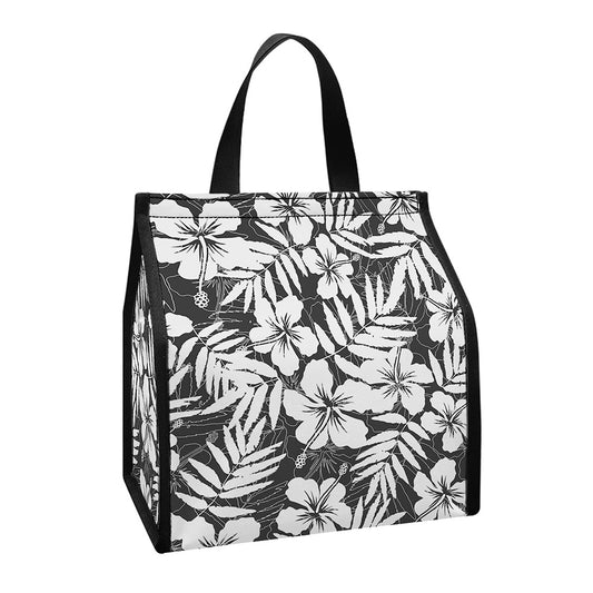 White And Grey Hawaiian Pattern Print Insulated Lunch Tote