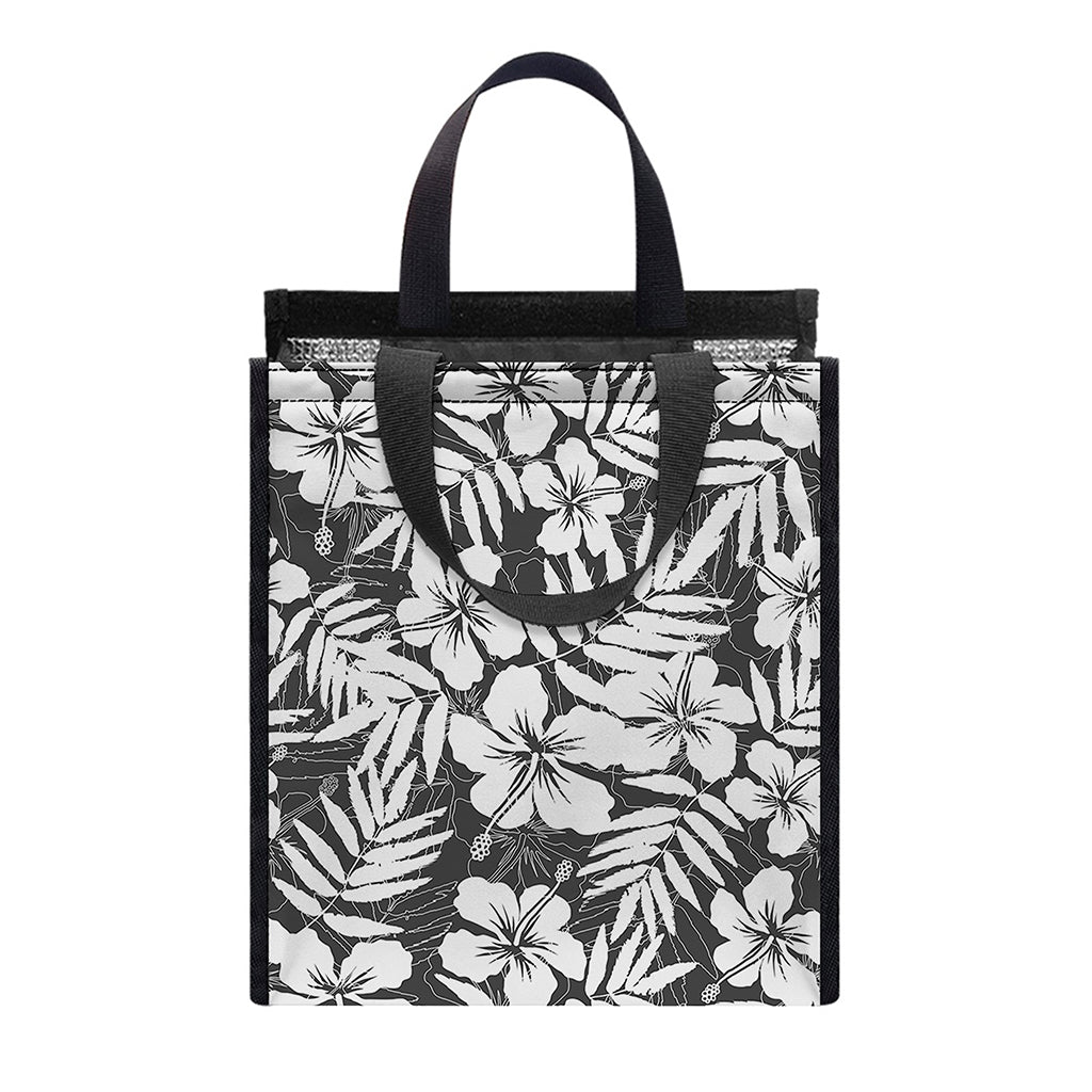 White And Grey Hawaiian Pattern Print Insulated Lunch Tote