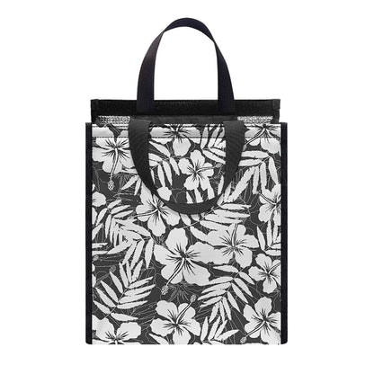 White And Grey Hawaiian Pattern Print Insulated Lunch Tote
